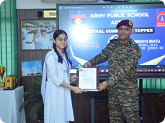 Certificate of Appriciation from COS Central Command presented by Station Cdr to Shravya Bhatia, 2nd Topper in Central Command.